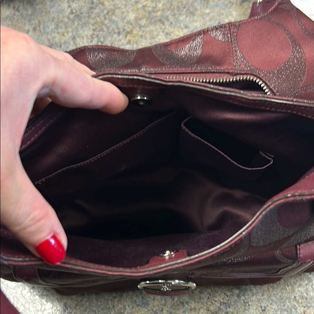 Coach Burgundy Shoulder Bag with Front Buckle Pocket - Picture 4 of 8